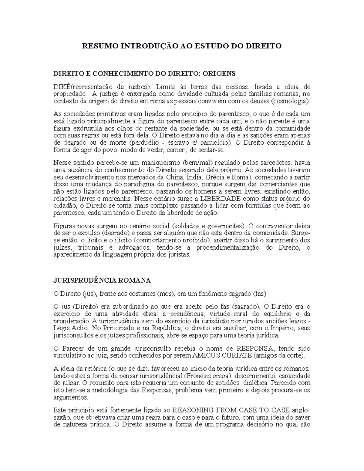 Resumo Introdução AO Estudo DO Direito - RESUMO INTRODUÇÃO AO ESTUDO DO ...