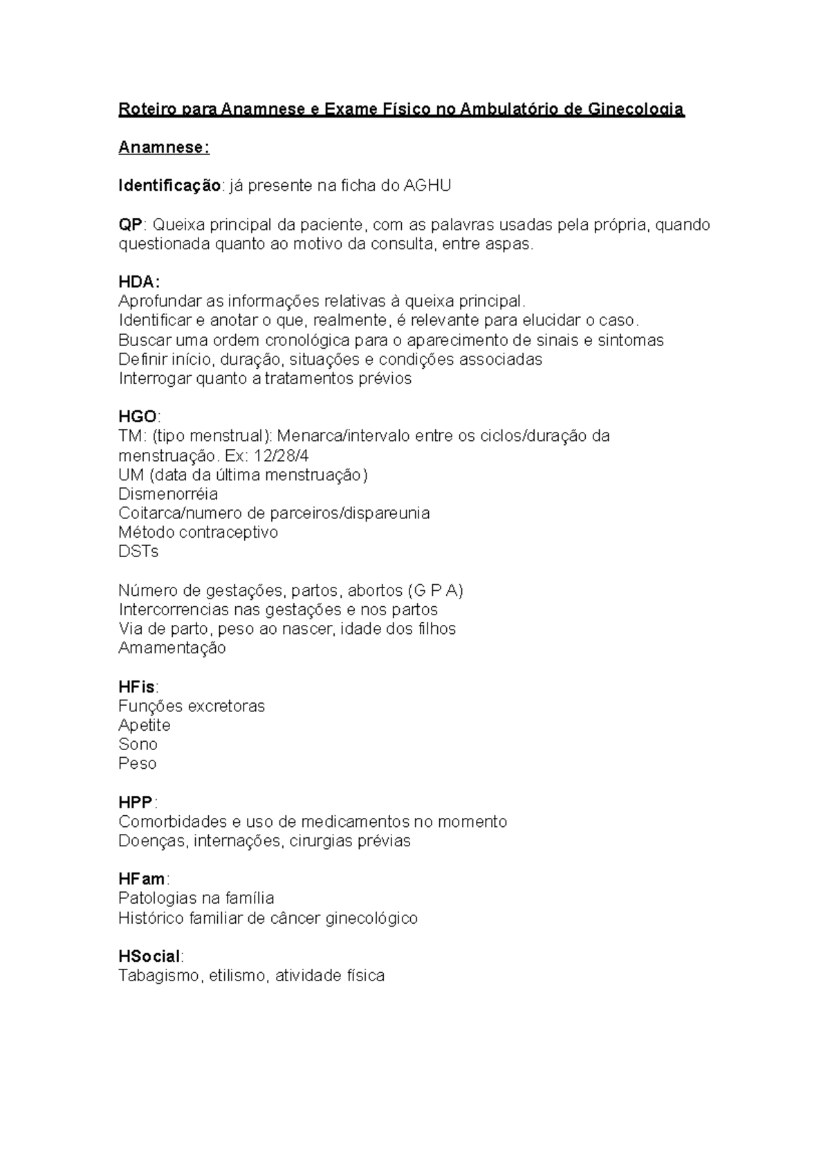 Roteiro Para Anamnese E Exame Fisico No Ambulatorio De Ginecologia Roteiro Para Anamnese E 1774