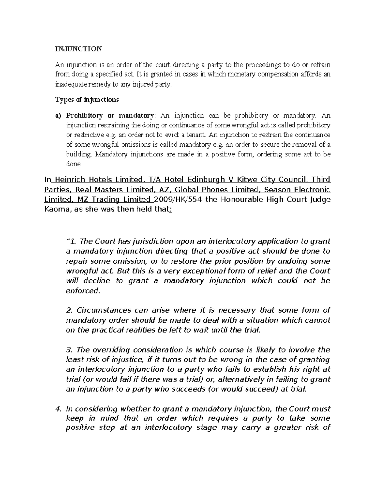 LS 161 Injunction - NOTES - INJUNCTION An injunction is an order of the ...