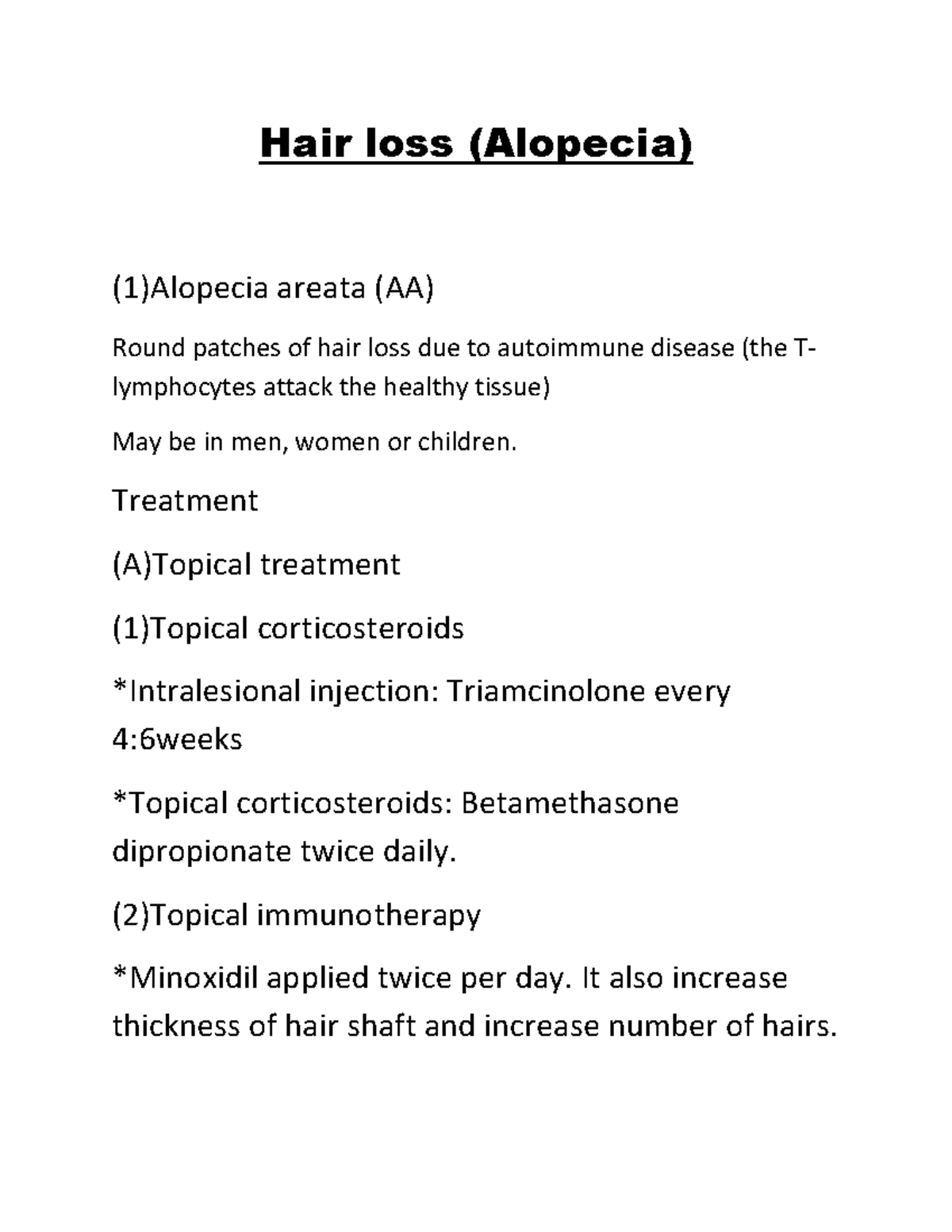 Hair loss with medicationsdocx Hair loss (Alopecia) (1)Alopecia