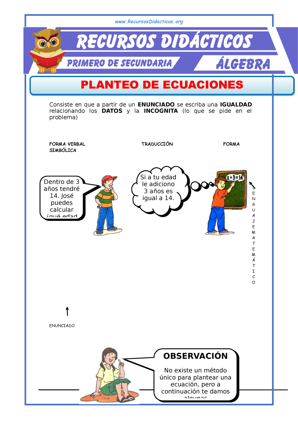 Planteo De Ecuaciones Ejercicios Para Primero De Secundaria Consiste