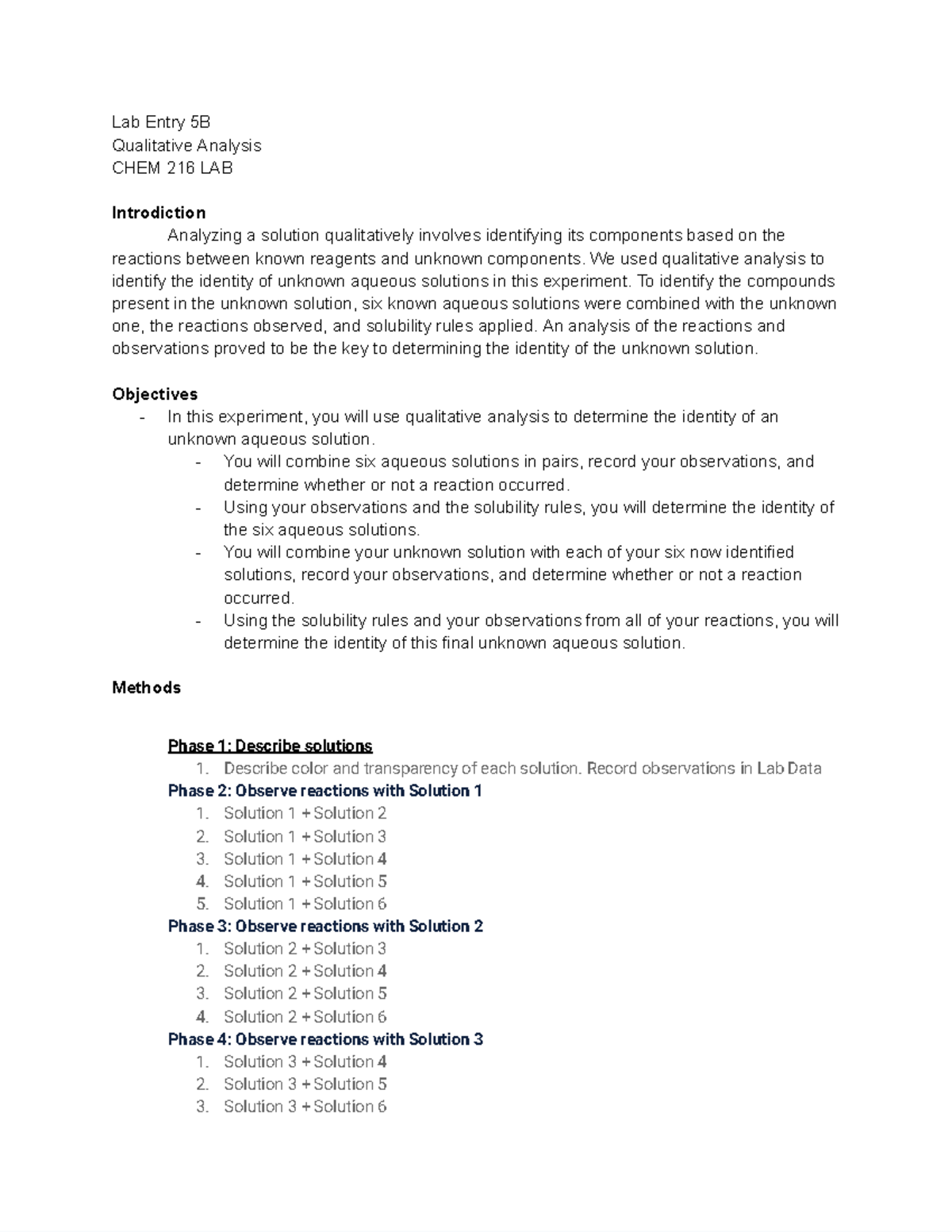 Lab Entry 5B - Google Docs - Lab Entry 5B Qualitative Analysis CHEM 216 ...