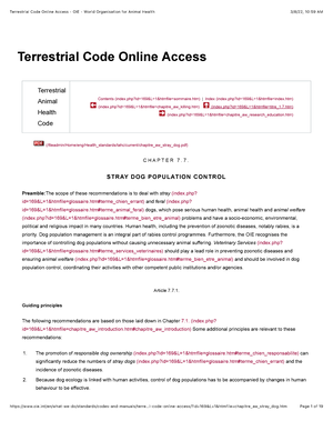 Terrestrial Code Online Access - OIE - World Organisation for Animal Health  - - Studocu