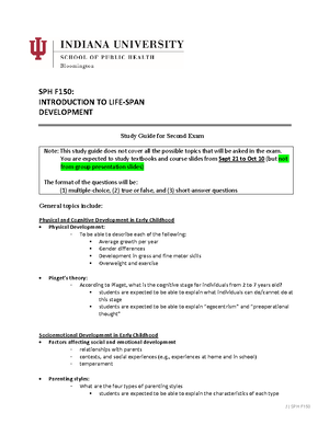 F150 Study Guide Exam3 - SPH F150: INTRODUCTION TO LIFE-SPAN ...