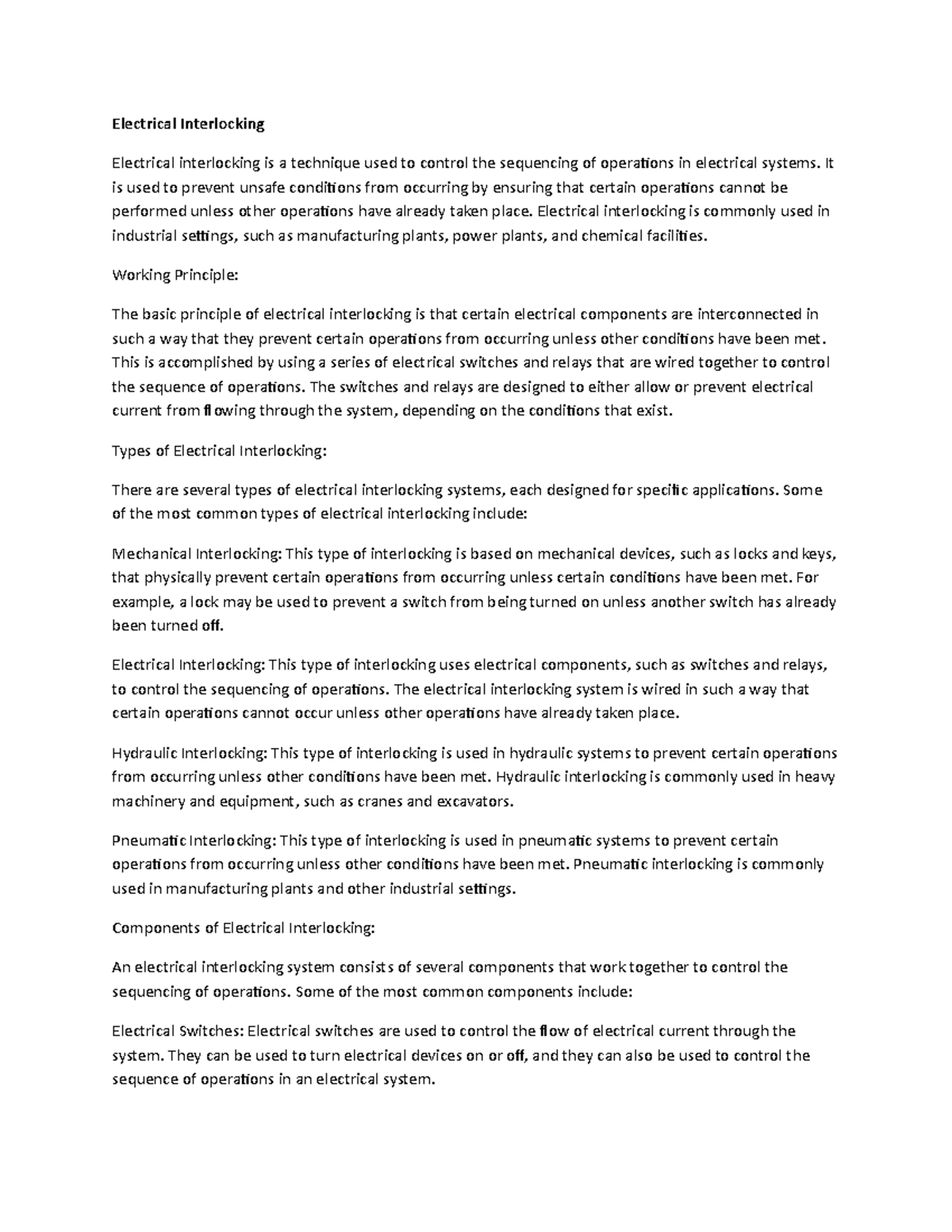 Electrical Interlocking Electrical Interlocking Electrical