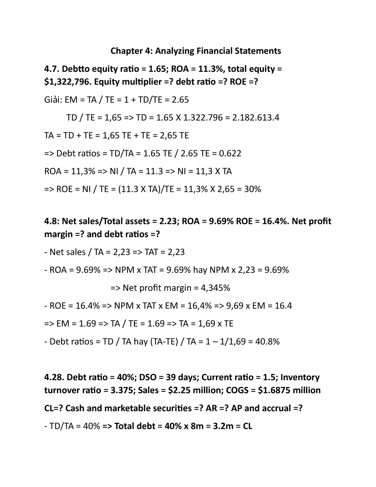 Bài-tập-FIN202 - Bài-tập-FIN202 - Chapter 4: Analyzing Financial ...
