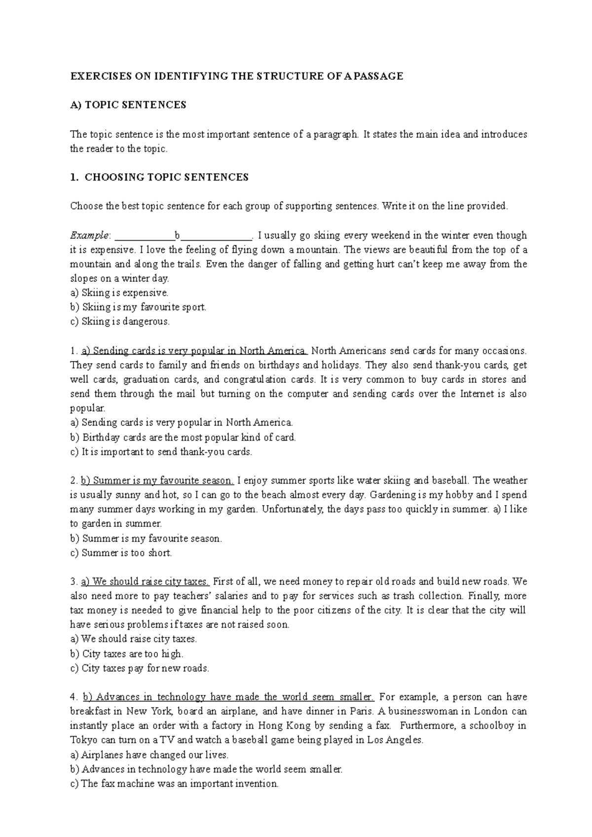 ELC121 W3 Structure Of Passage - EXERCISES ON IDENTIFYING THE STRUCTURE ...