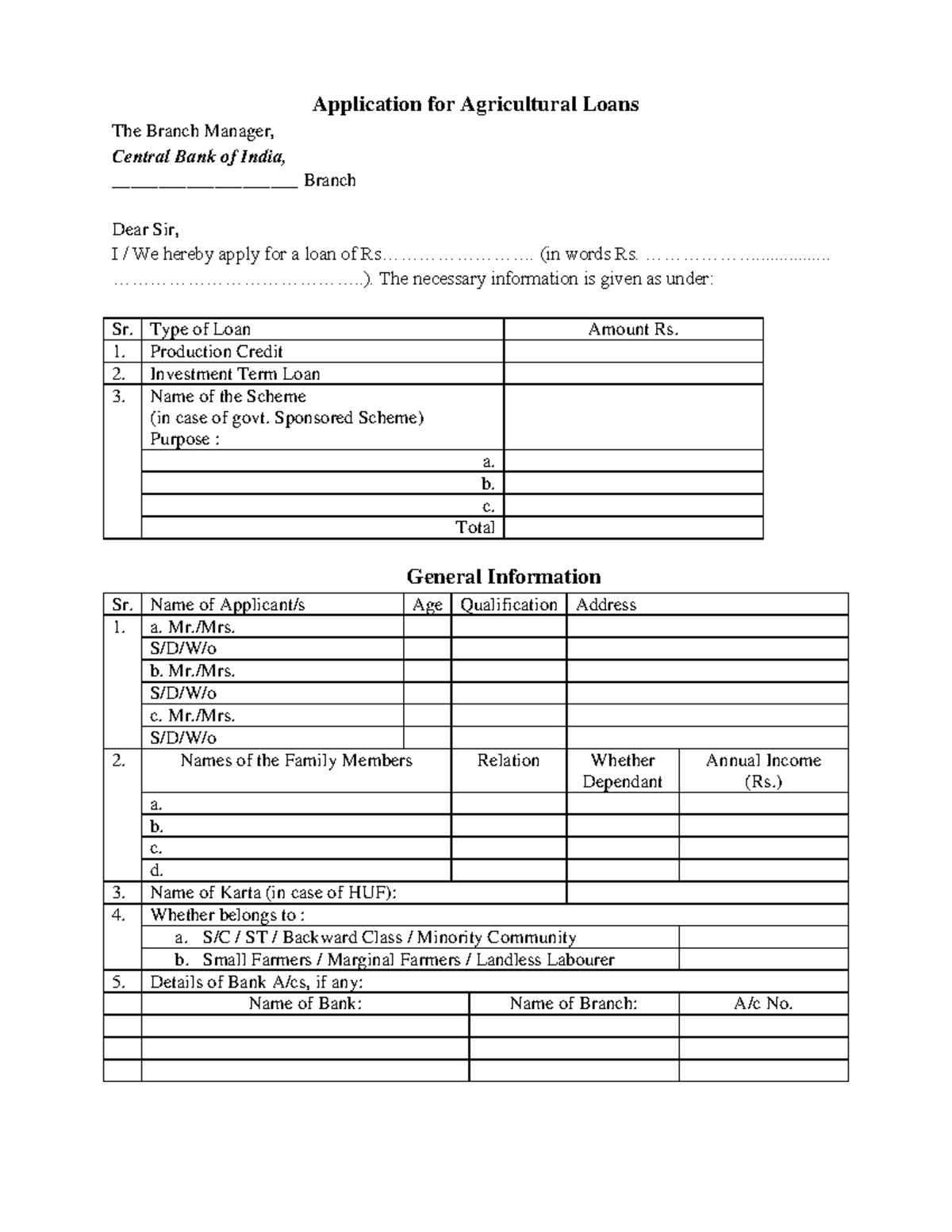 Agri Loan Application English - Application for Agricultural Loans The ...