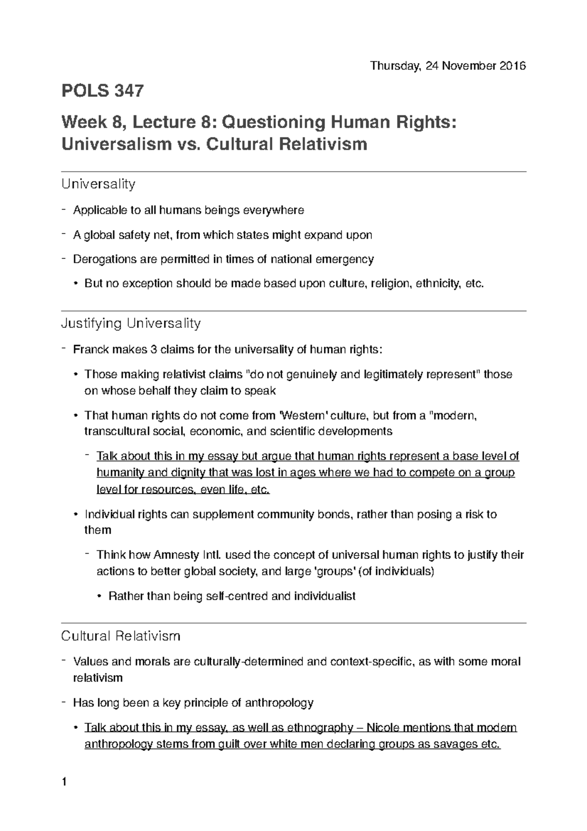 Week 8 Lecture 8 Questioning Human Rights Universalism Vs Cultural 