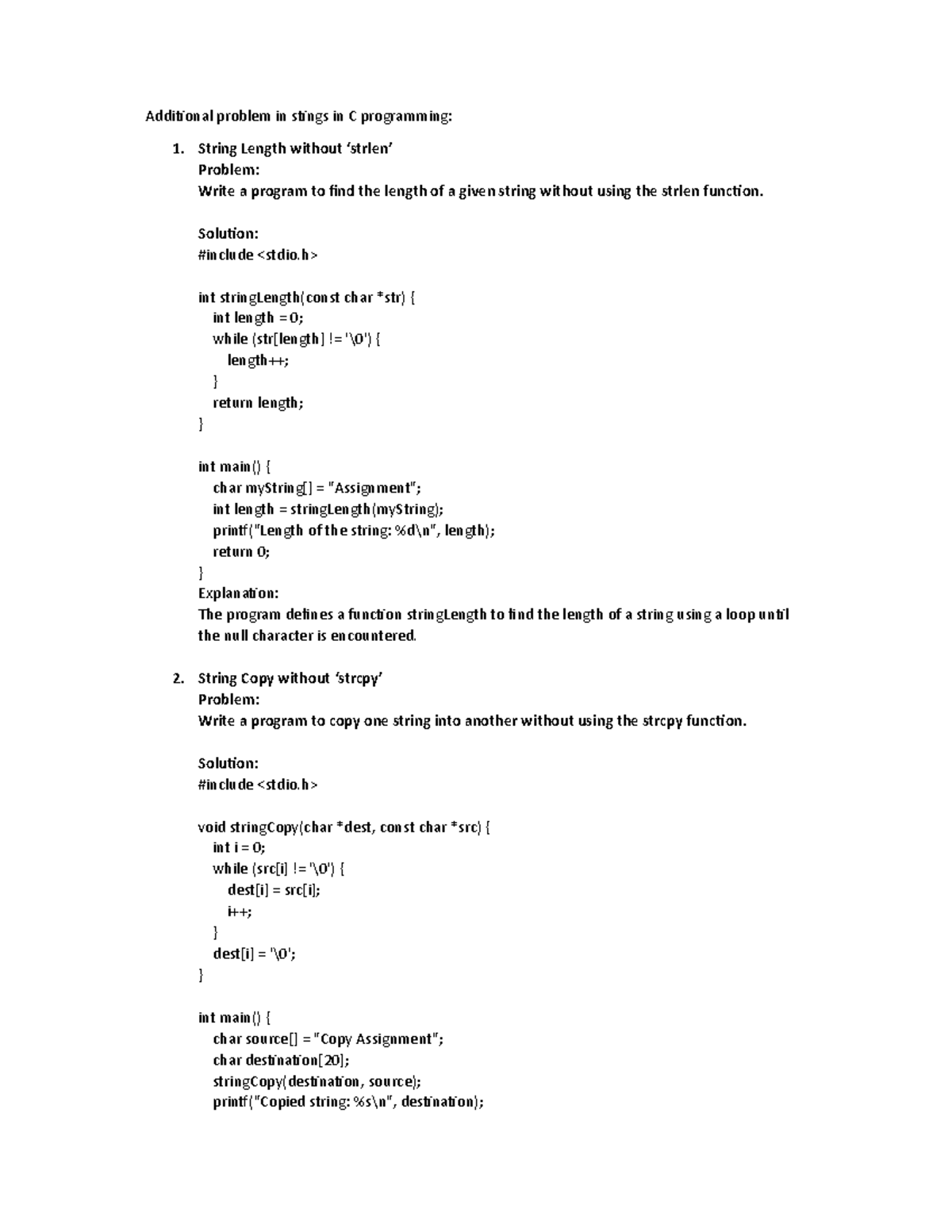 String Additional Program - AddiƟonal problem in sƟngs in C programming ...
