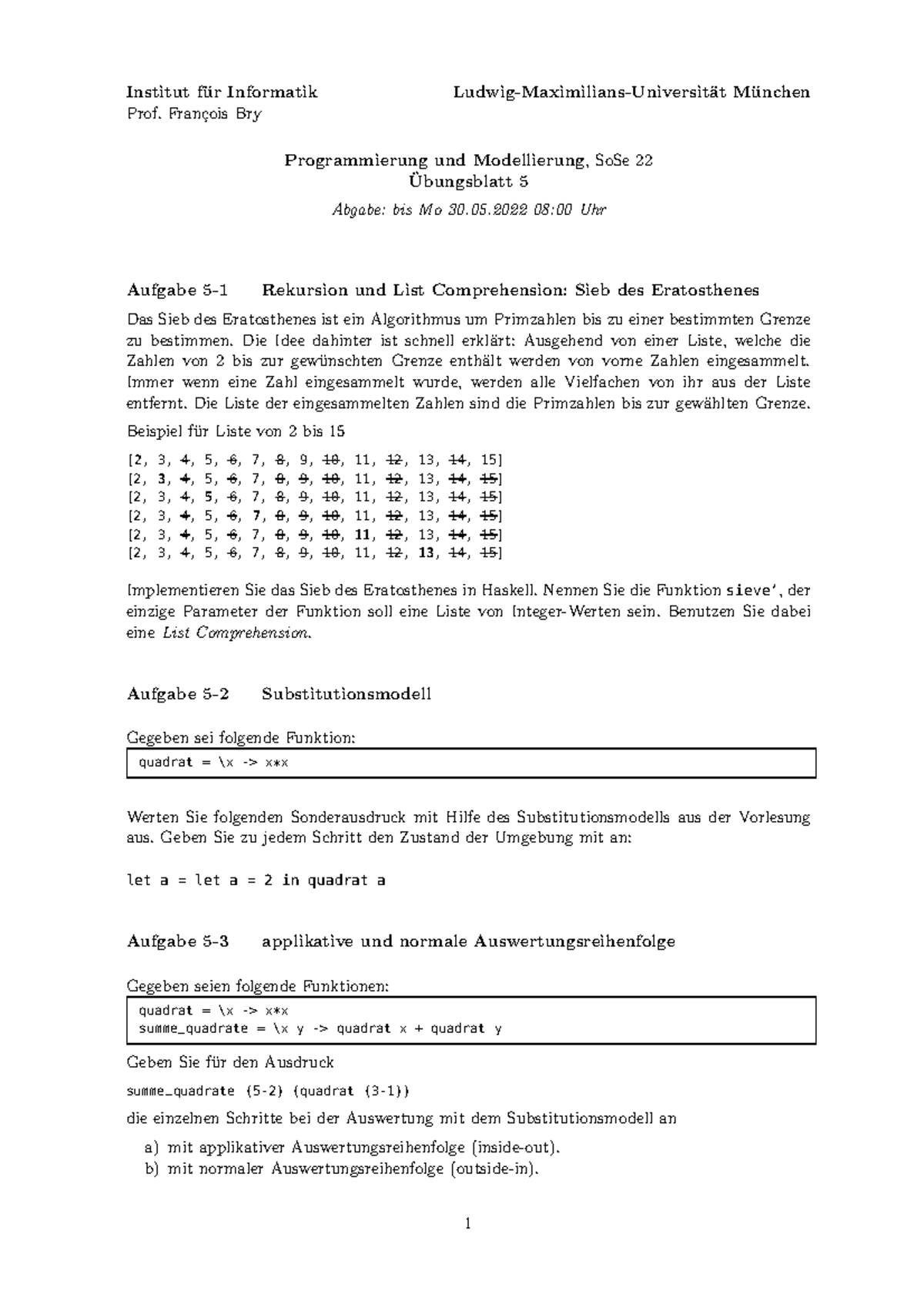 Ü5 - Programmierung Und Modellierung Übungsblatt - Institut Für ...