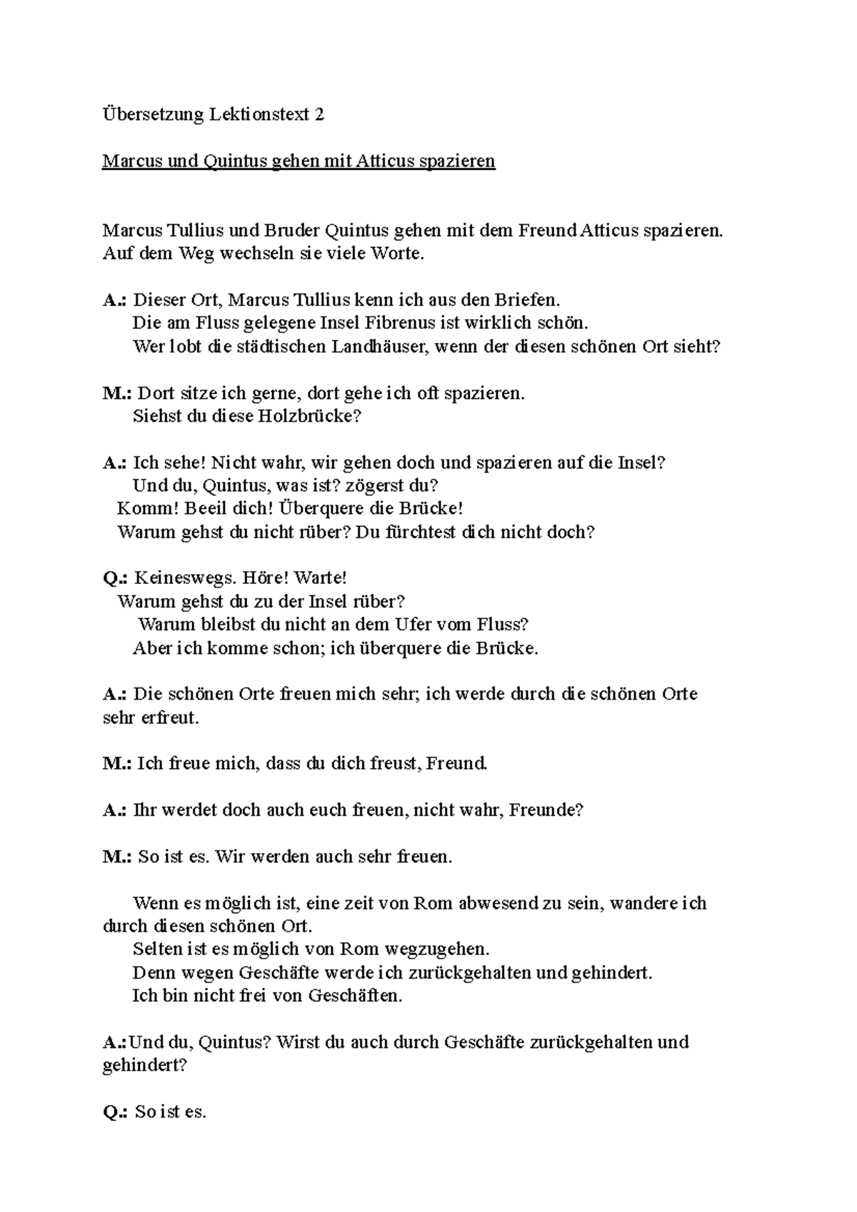Lektion 2 Übersetzung - Übersetzung Lektionstext 2 Marcus und Quintus