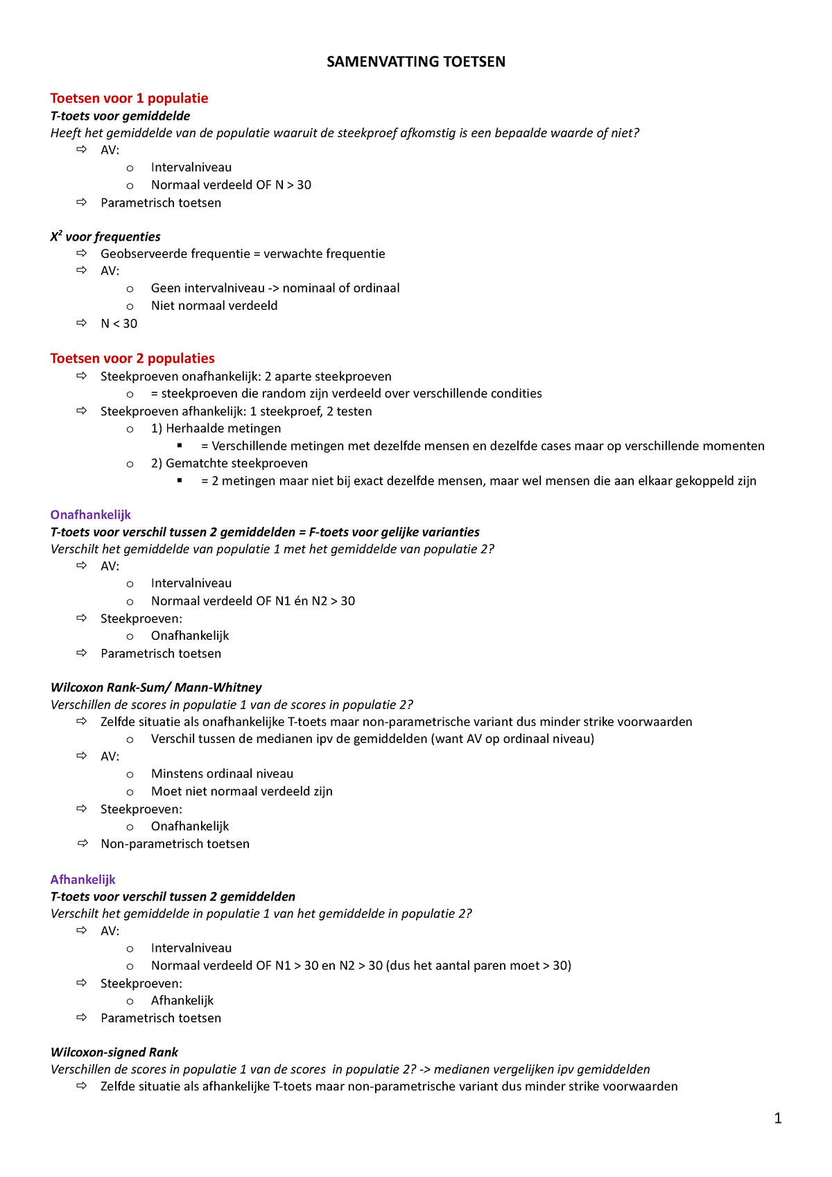 Samenvatting Toetsen - SAMENVATTING TOETSEN Toetsen Voor 1 Populatie T ...