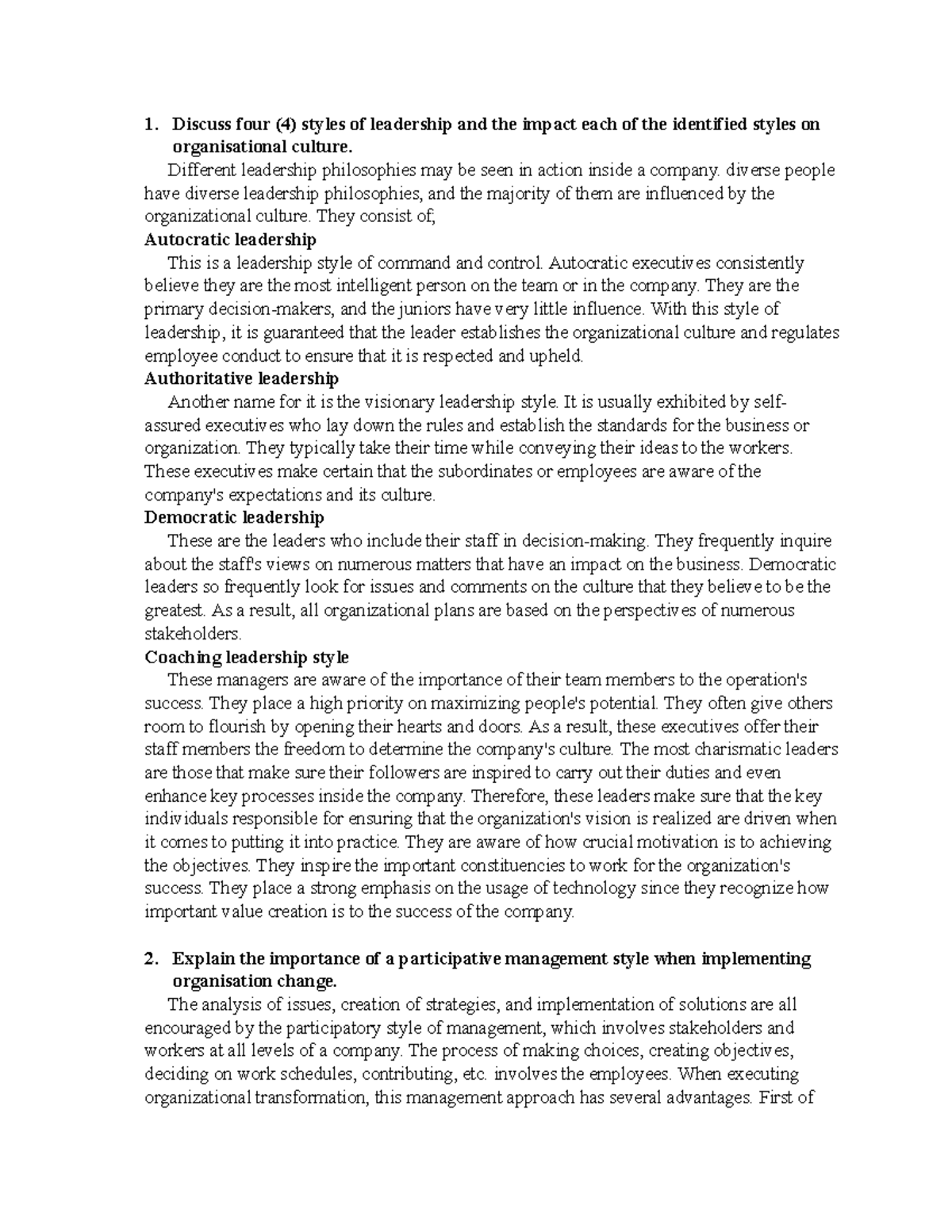 Project Portfolio brief coursework Discuss four (4) styles of