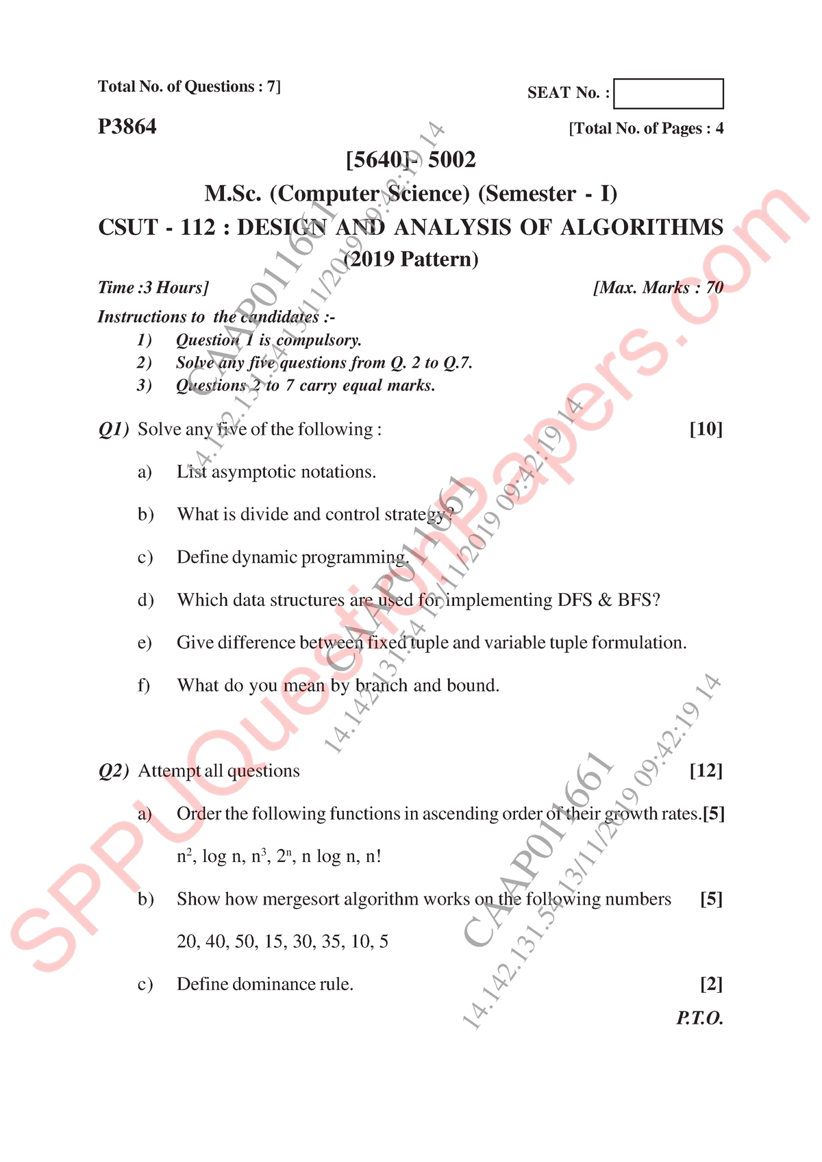 Design And Analysis Of Algorithms - Total No. Of Questions : 7] SEAT No ...