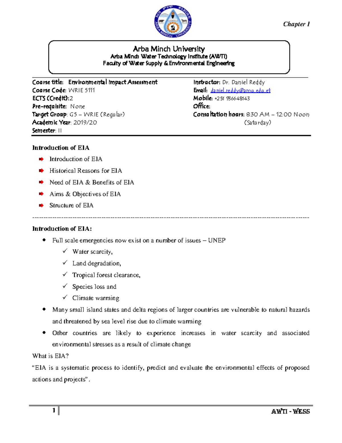 Chapter I - EIA - Introduction of EIA Introduction of EIA Historical ...