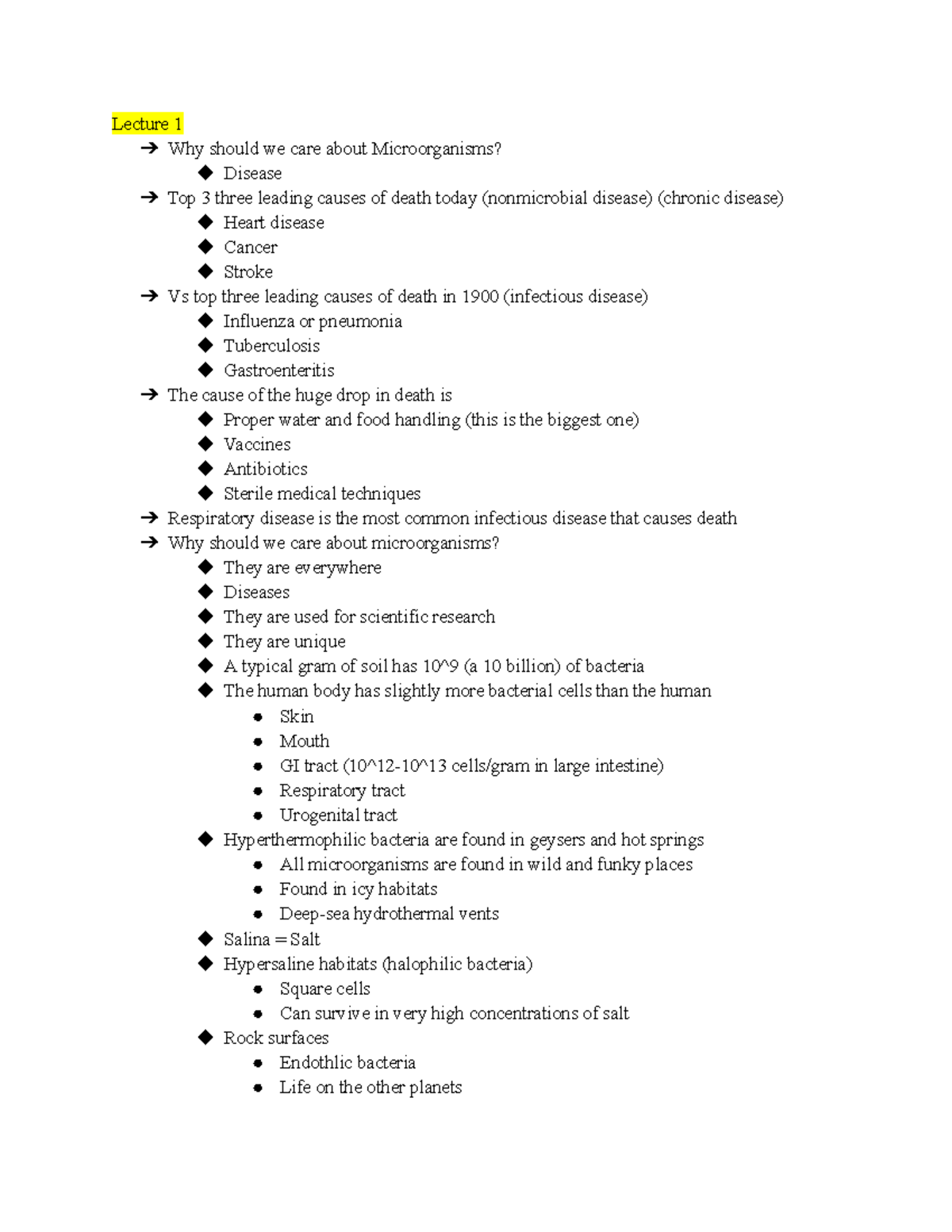 Lecture notes 1-4 - Lecture 1 Why should we care about Microorganisms ...