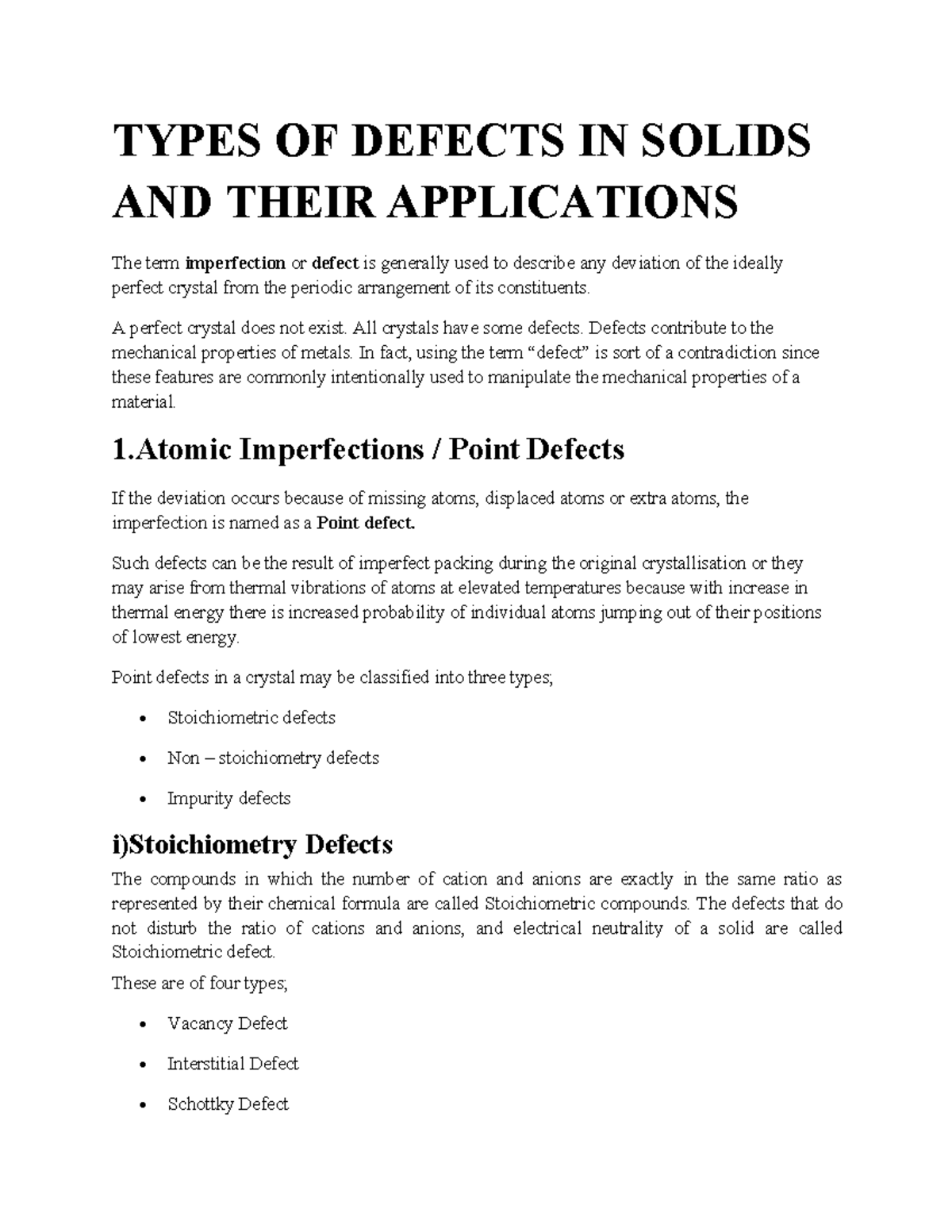 Defects in solids - TYPES OF DEFECTS IN SOLIDS AND THEIR APPLICATIONS ...