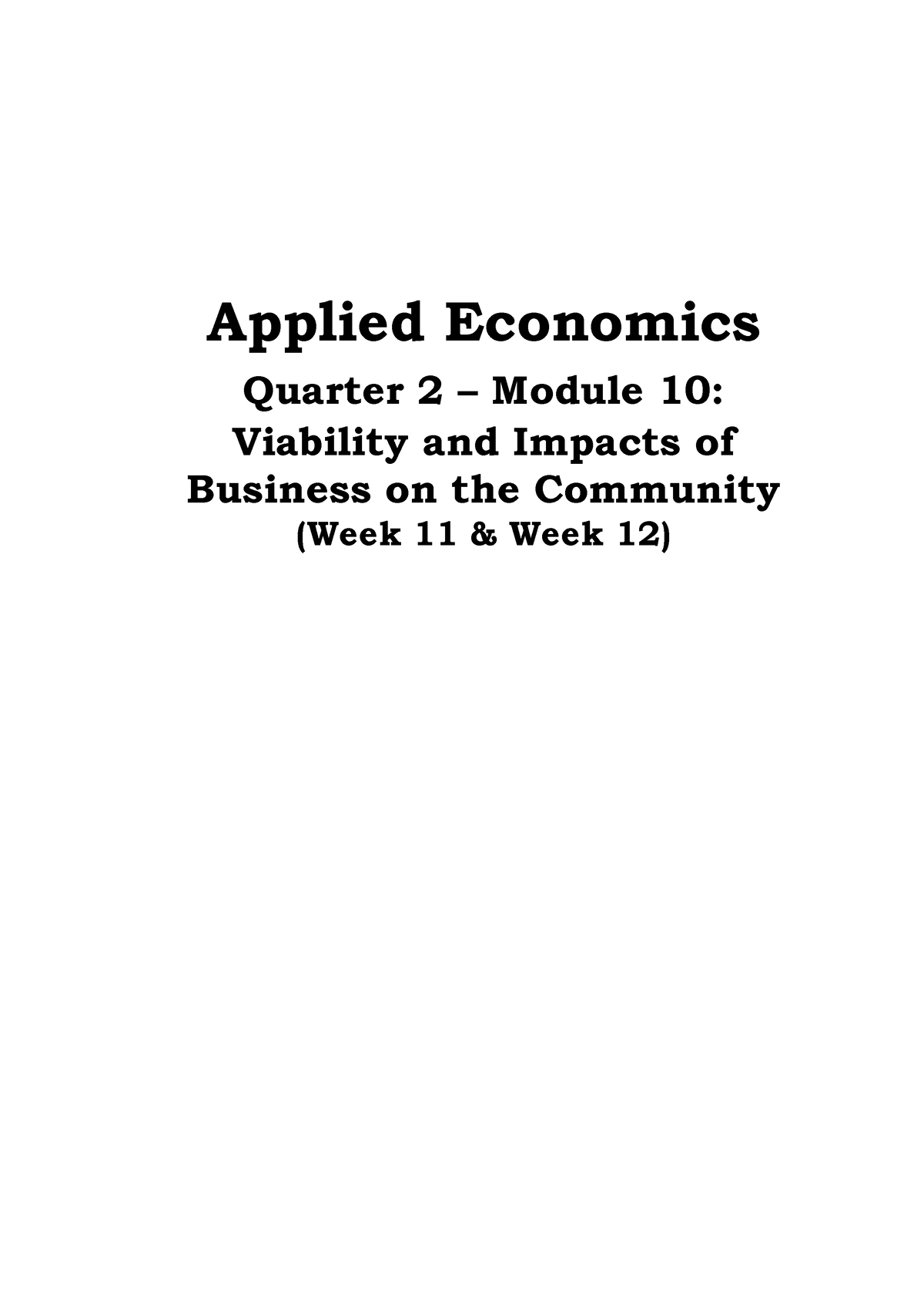 Applied Economic Quarter 2 Module 10 Week 11 12 Applied Economics Quarter 2 Module 10 