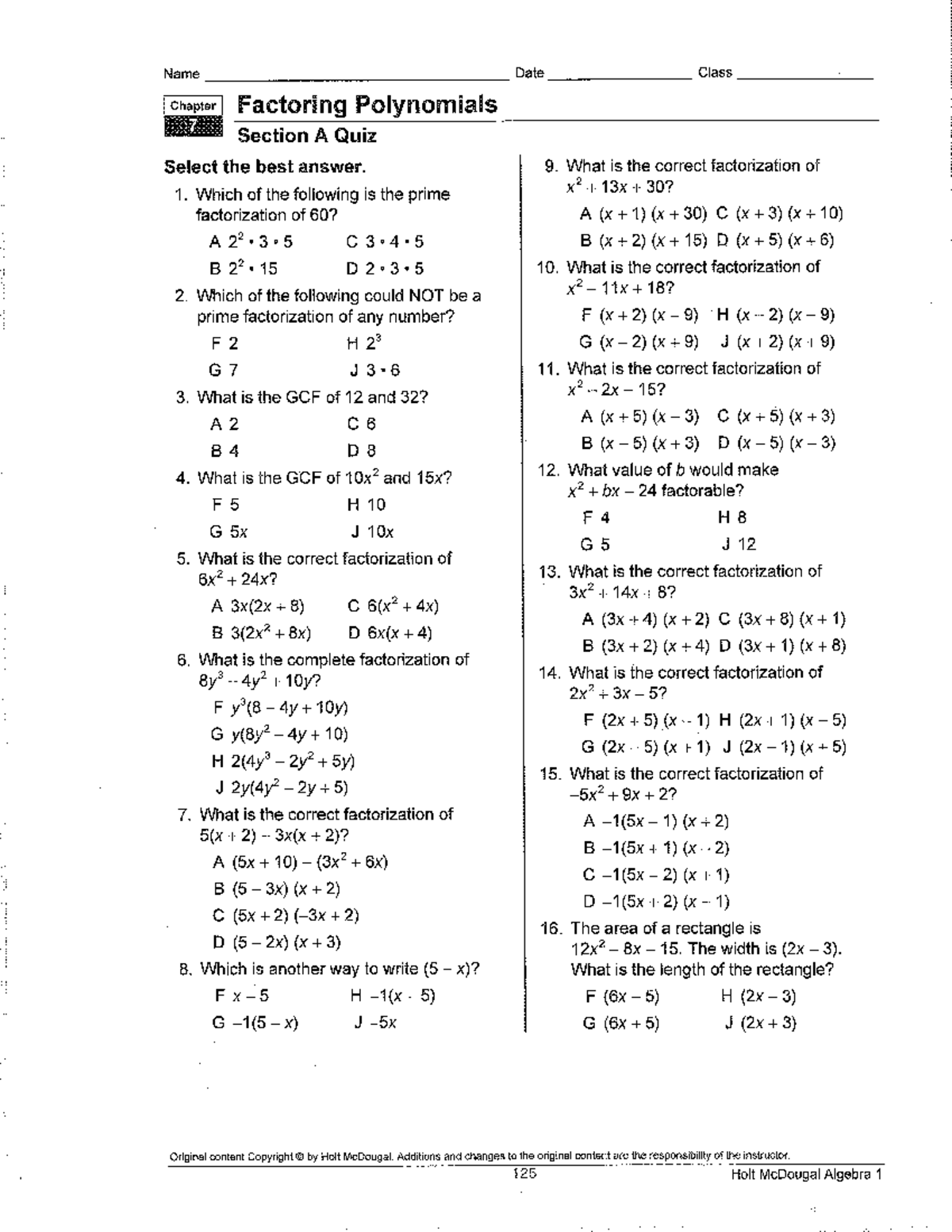 Factoring Polynomials Quiz (Practise) - Fin301 - Studocu