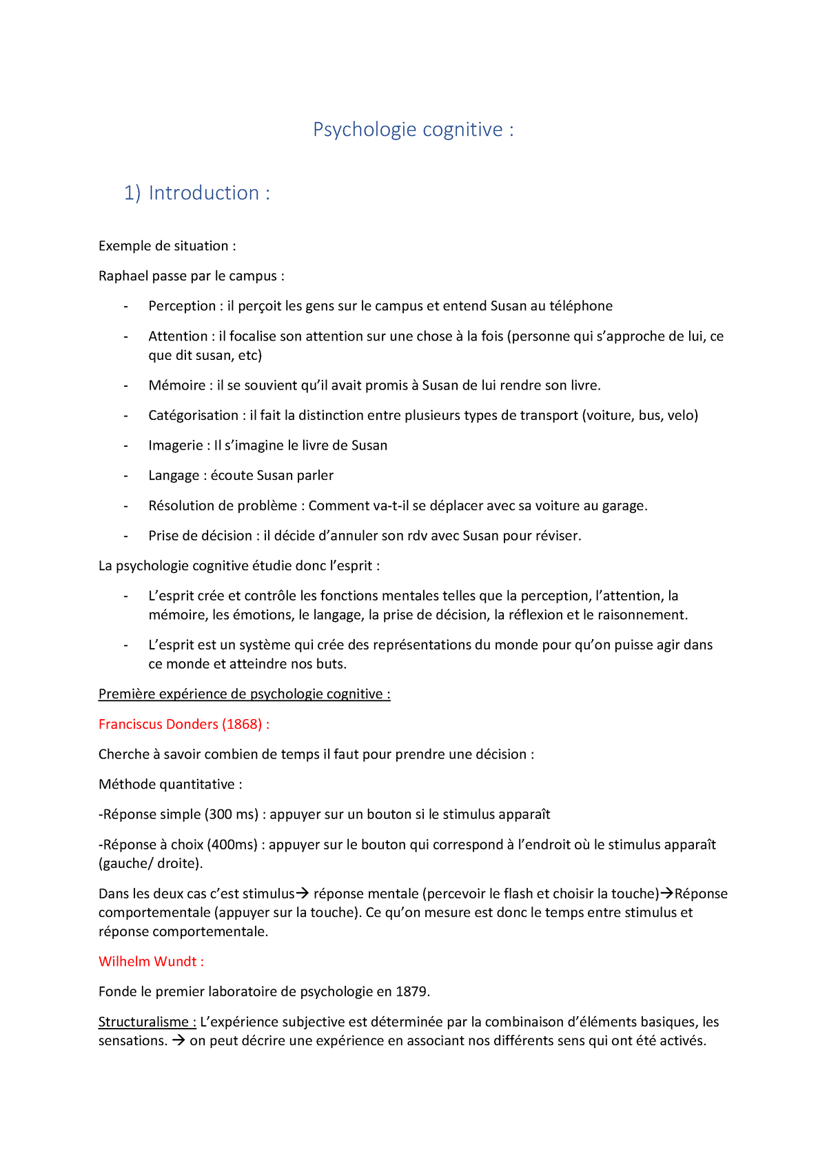 Psychologie Cognitive Résumé Cours - Psychologie Cognitive : 1 ...