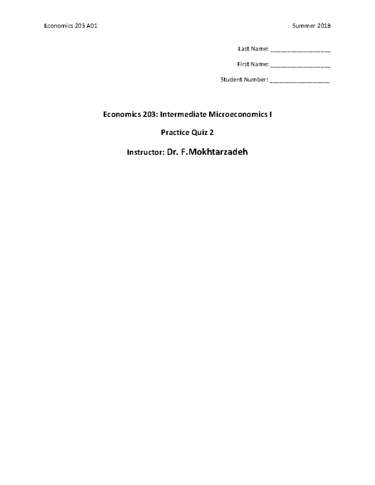 Midterm 2 Practice Quesrtions Summer 2018 - Economics 203 A01 Summer ...