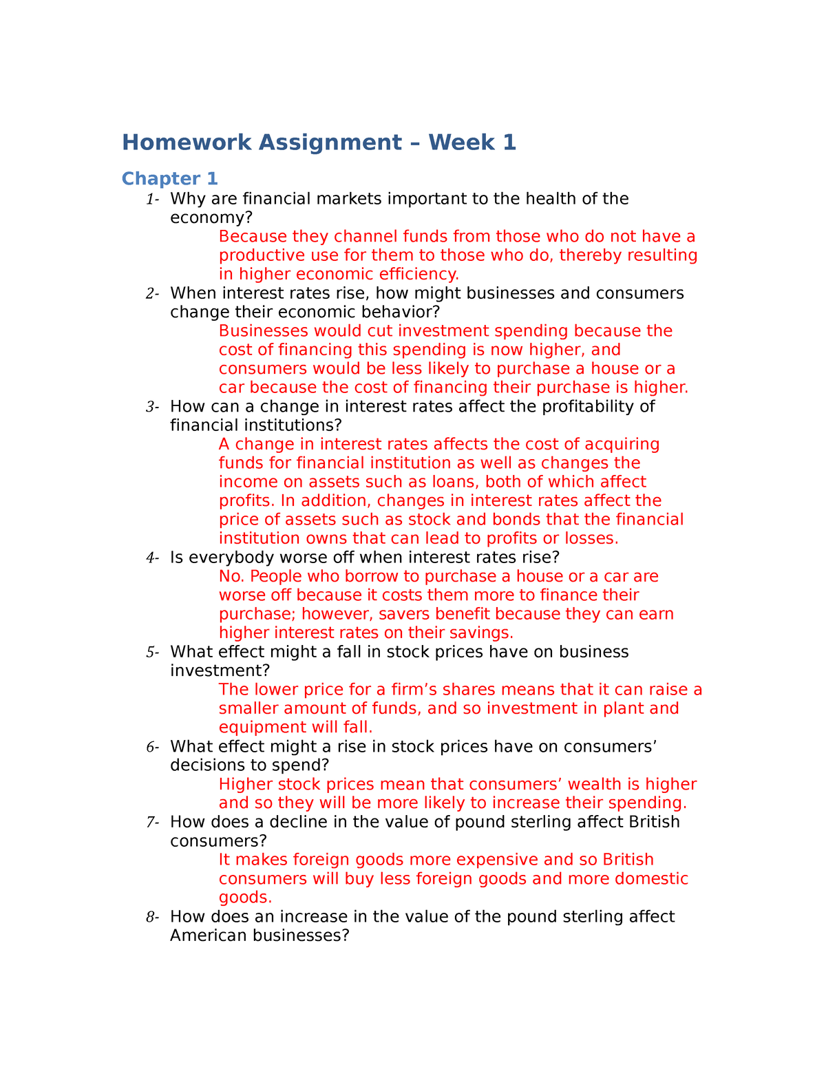 Homework Assignment – Week 1 - Answers - Homework Assignment – Week 1 ...