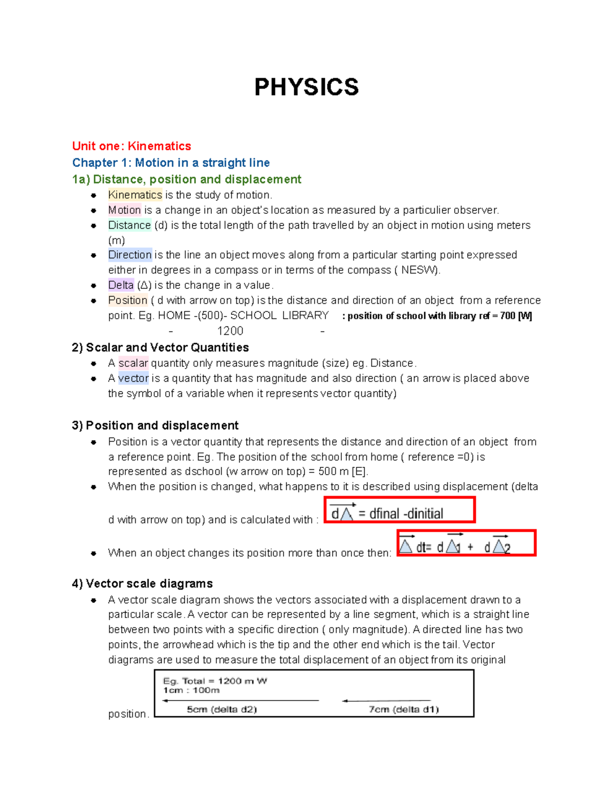 Physics 1A03 review - PHYSICS Unit one: Kinematics Chapter 1: Motion in ...