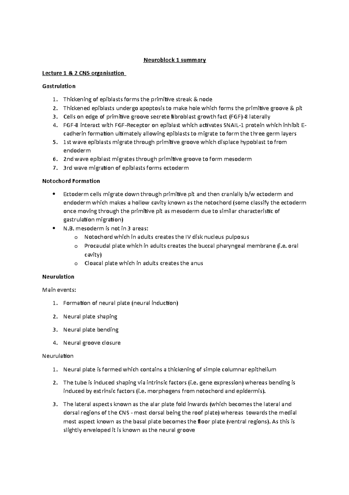 Neuroscience Block 1 Summary - Neuroblock 1 summary Lecture 1 & 2 CNS ...