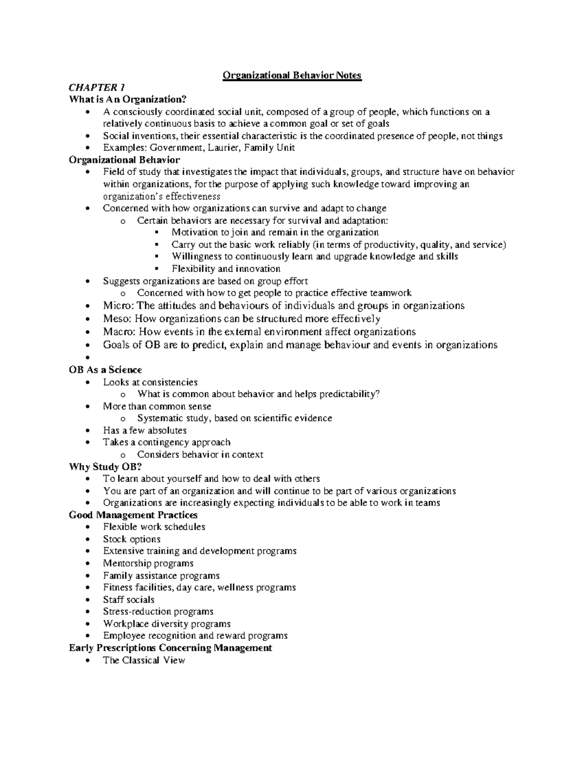 025495978 - Notes - Organizational Behavior Notes CHAPTER 1 What is An ...