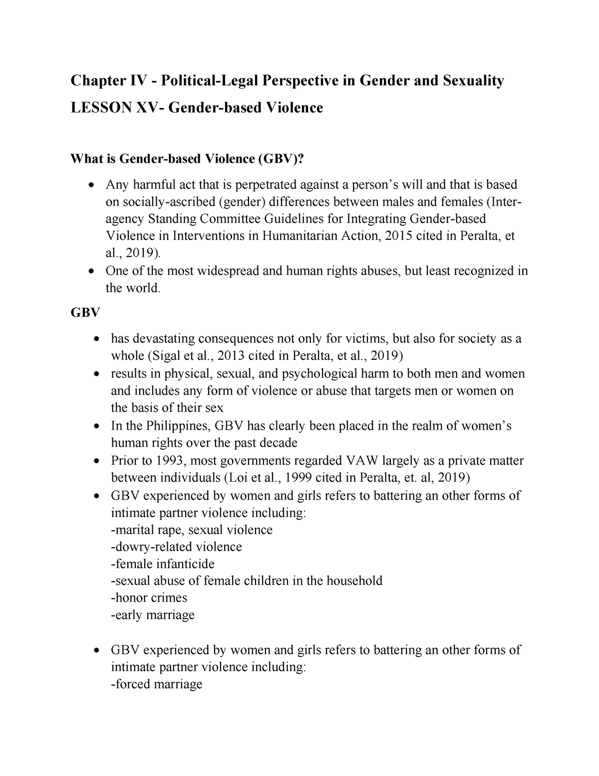 Chapter Iv Lesson Xv Gender Based Violence Chapter Iv Political