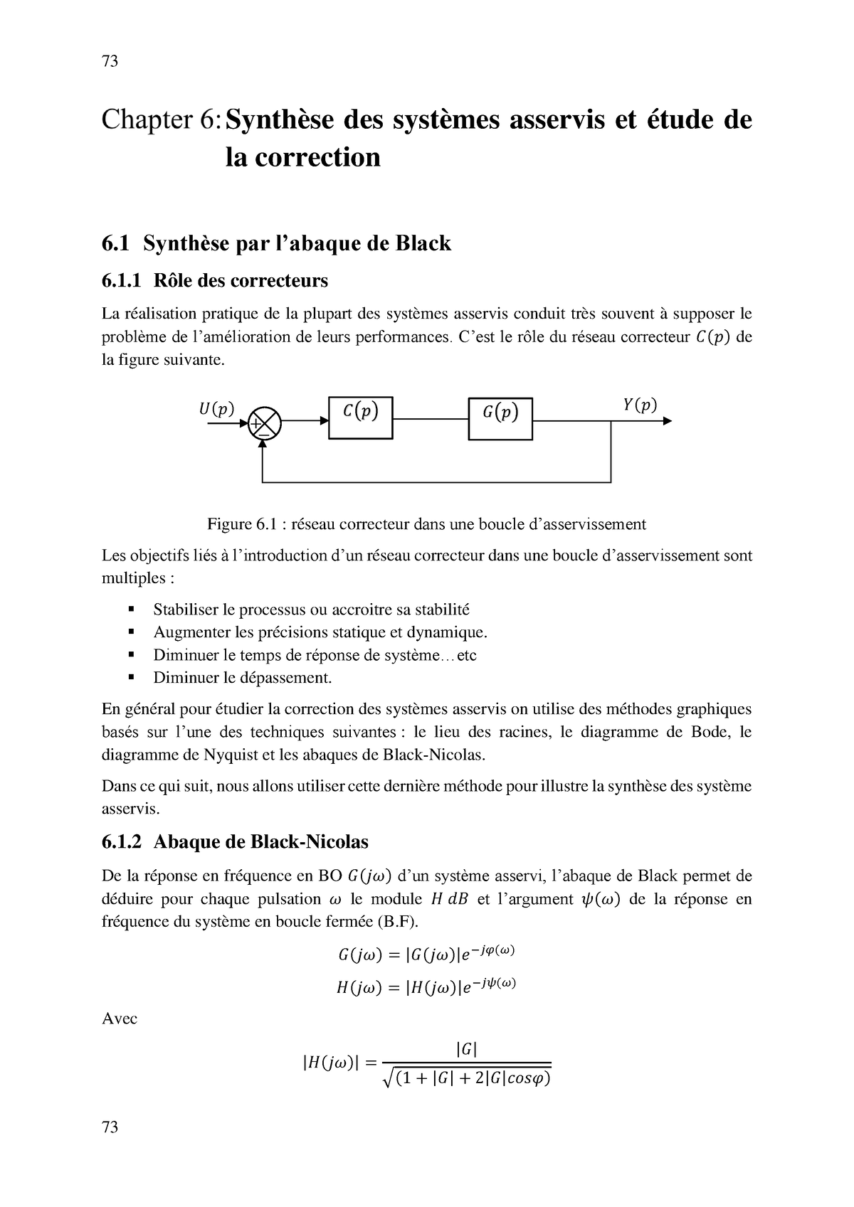 Chapitre 6 Synthèse Des Systèmes Asservis Et étude De La Correction ...