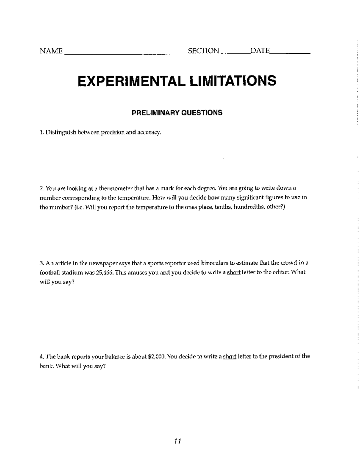 experimental limitations examples chemistry