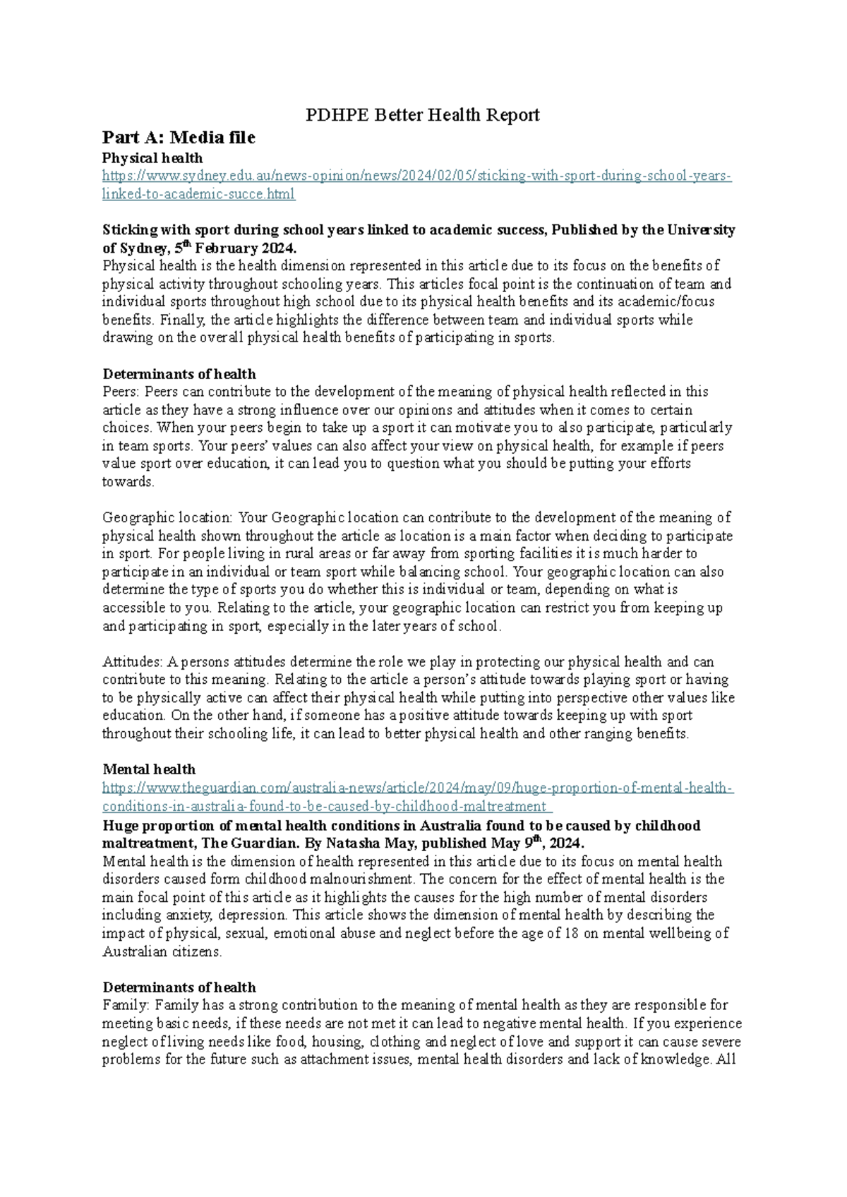 PE Health Report - PDHPE Better Health Report Part A: Media file ...