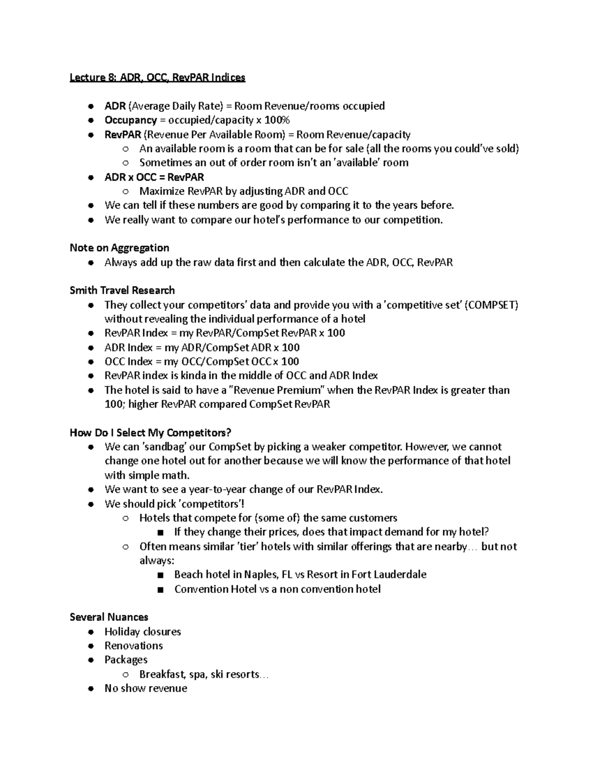 Introduction to Hotel Operations Module 3 - Lecture 8: ADR, OCC, RevPAR ...