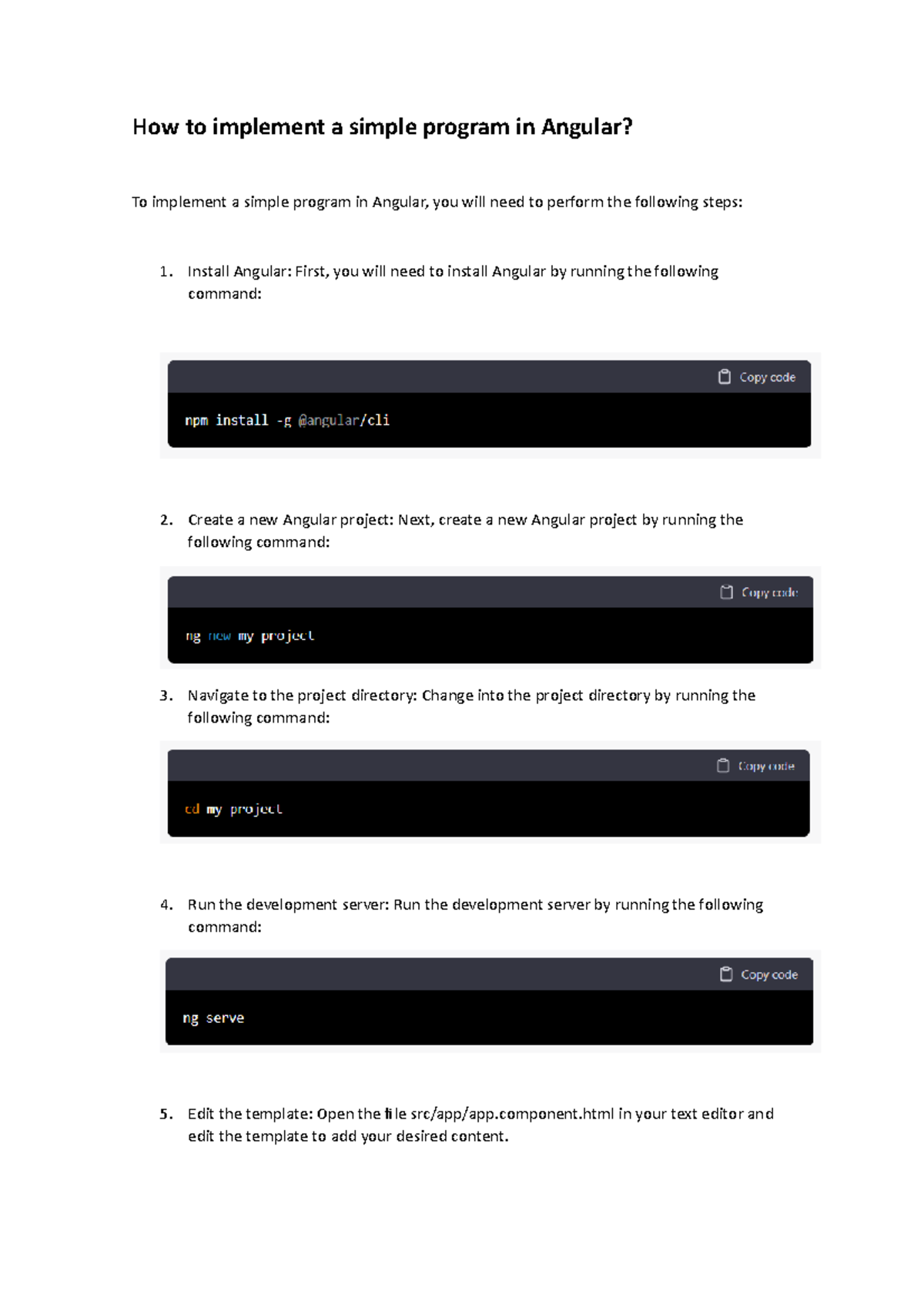 How to implement a simple program in Angular - component in your text ...