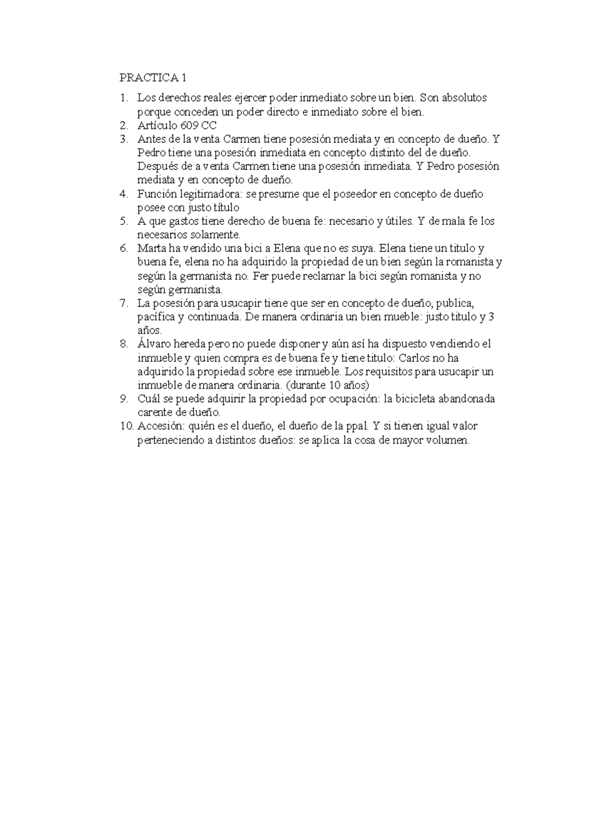 Practica 1 Civil - PRACTICA 1 Los derechos reales ejercer poder ...