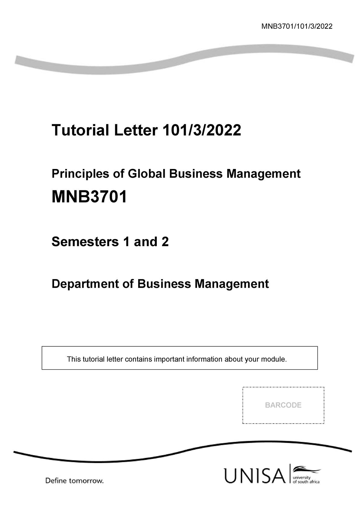 MNB 3701 2022 TL101 3 B - This Is A Tutorial Letter That Has ...