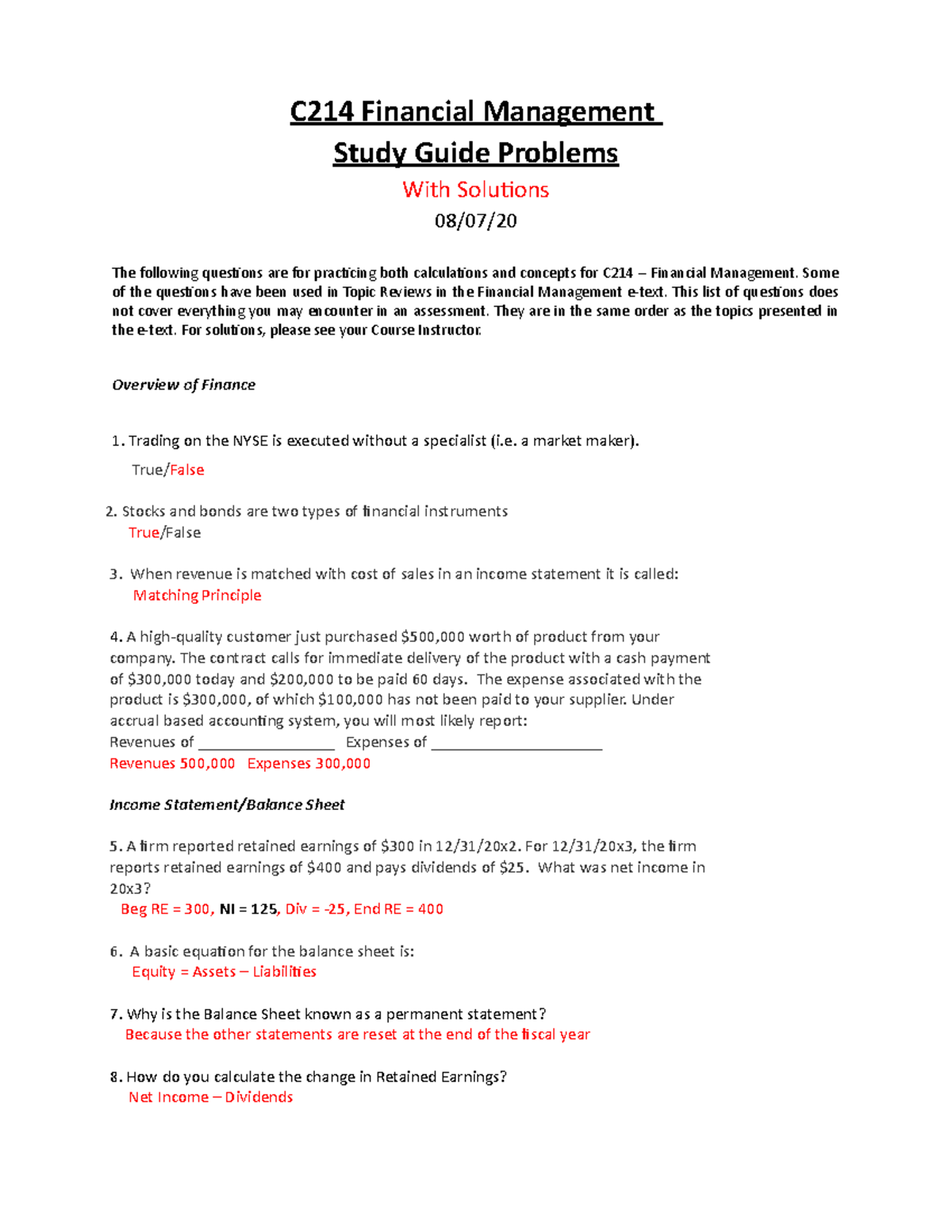 C214 Study Guide - C214 Financial Management Study Guide Problems With ...