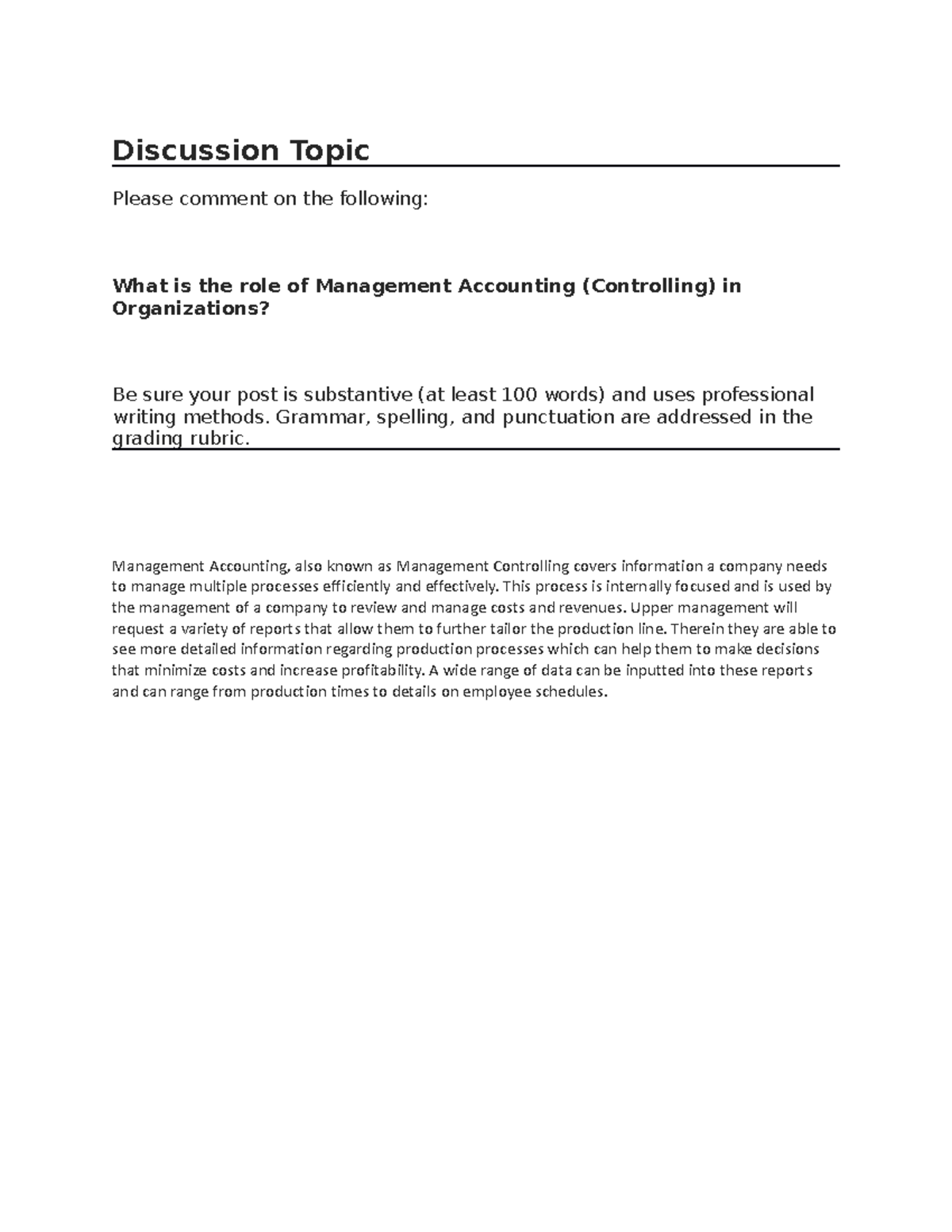 Week 7 - Discussion Board - Discussion Topic Please comment on the ...