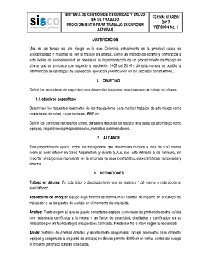 Procedimiento Trabajo Seguro En Alturas Studocu