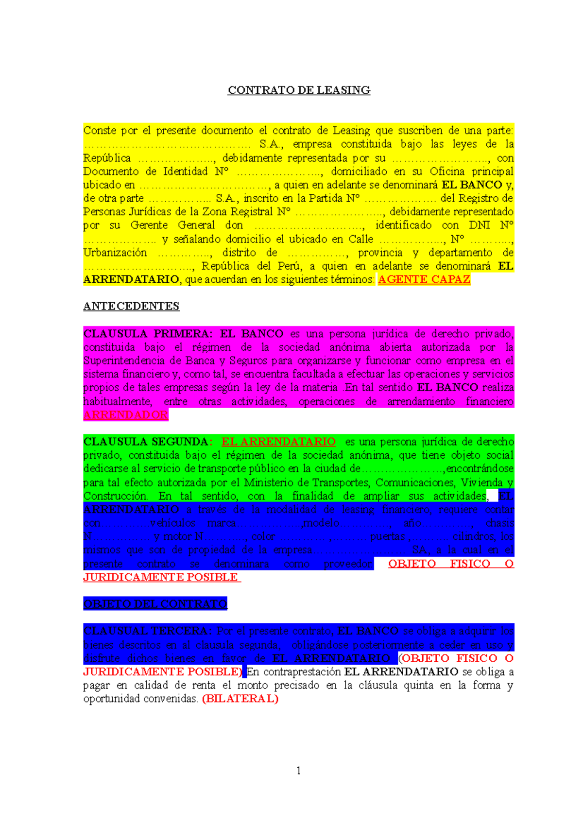 Contrato Leasing - CONTRATO DE LEASING Conste por el presente documento el  contrato de Leasing que - Studocu