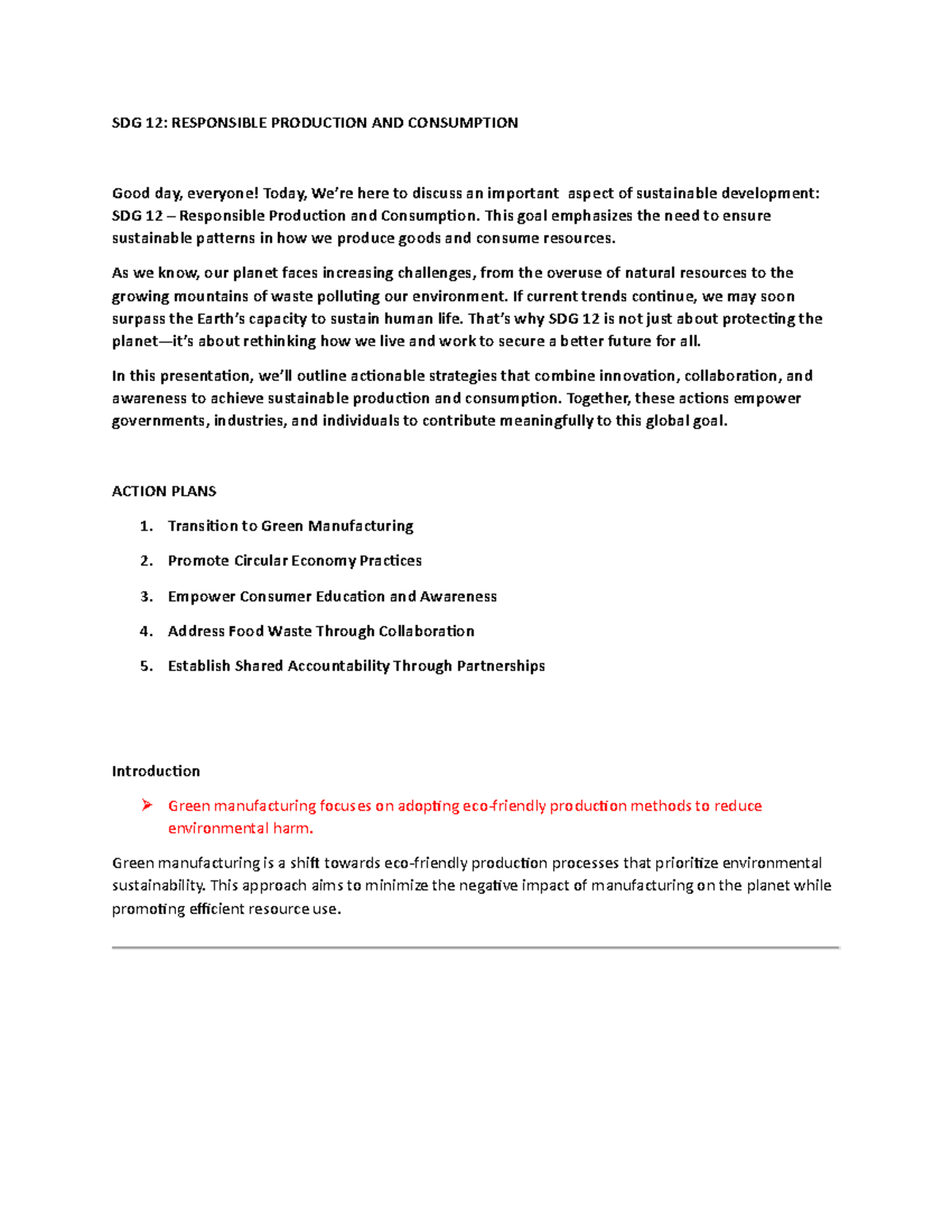 SDG 12 - econ 3 - SDG 12: RESPONSIBLE PRODUCTION AND CONSUMPTION Good ...