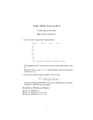 Homework 4 - Home work 4 solutions - Math 30650, Homework 4 G. Edwards ...