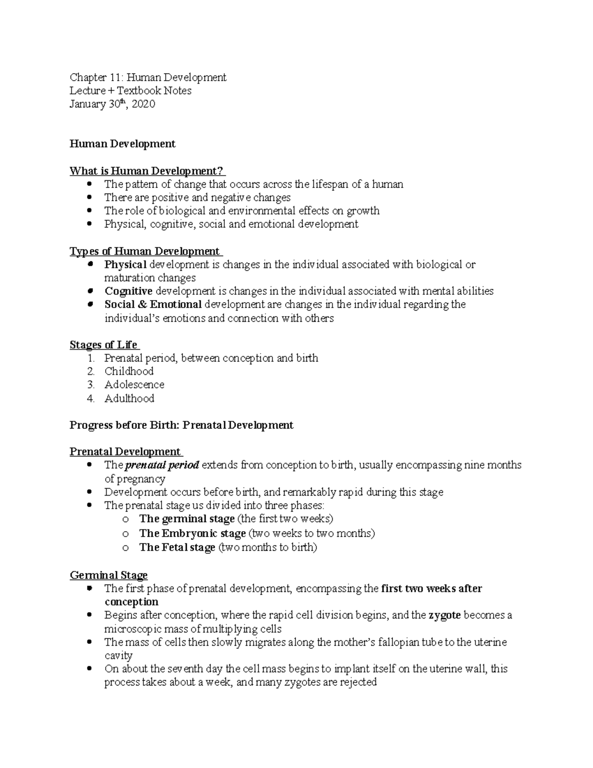 Chapter 11 Textbook Notes + Lecture Notes - Chapter 11: Human ...