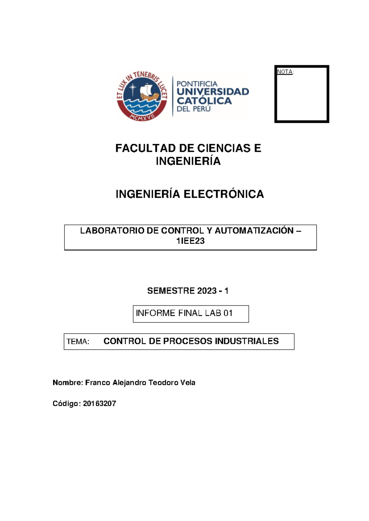 Lab1 1EE23 2016 3207 - kdkd - FACULTAD DE CIENCIAS E INGENIERÍA ...
