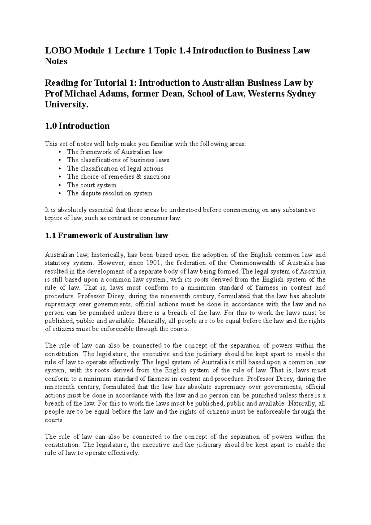 Module 1 Lecture 1 Topic 1.4 Introduction to Australian Business Law ...