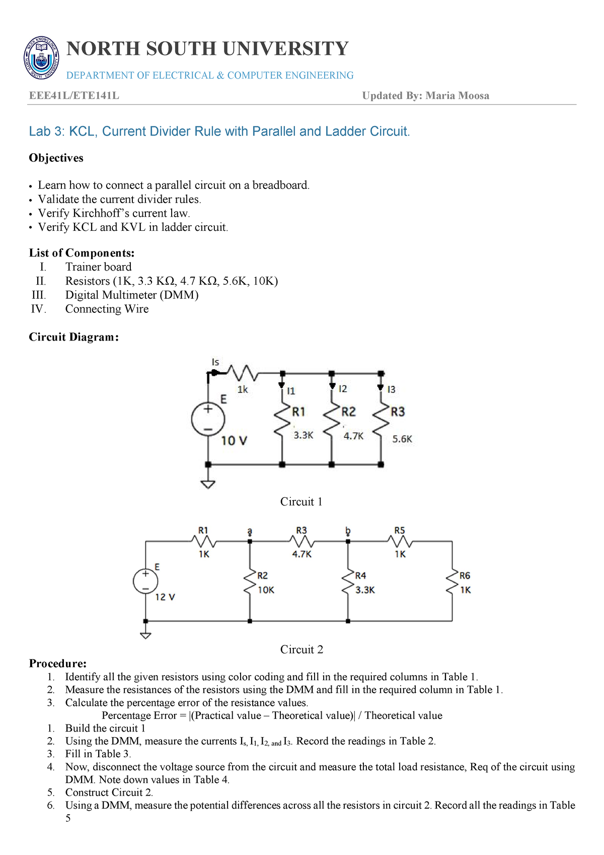 Lab 3 - EEE141 - NORTH SOUTH UNIVERSITY DEPARTMENT OF ELECTRICAL ...