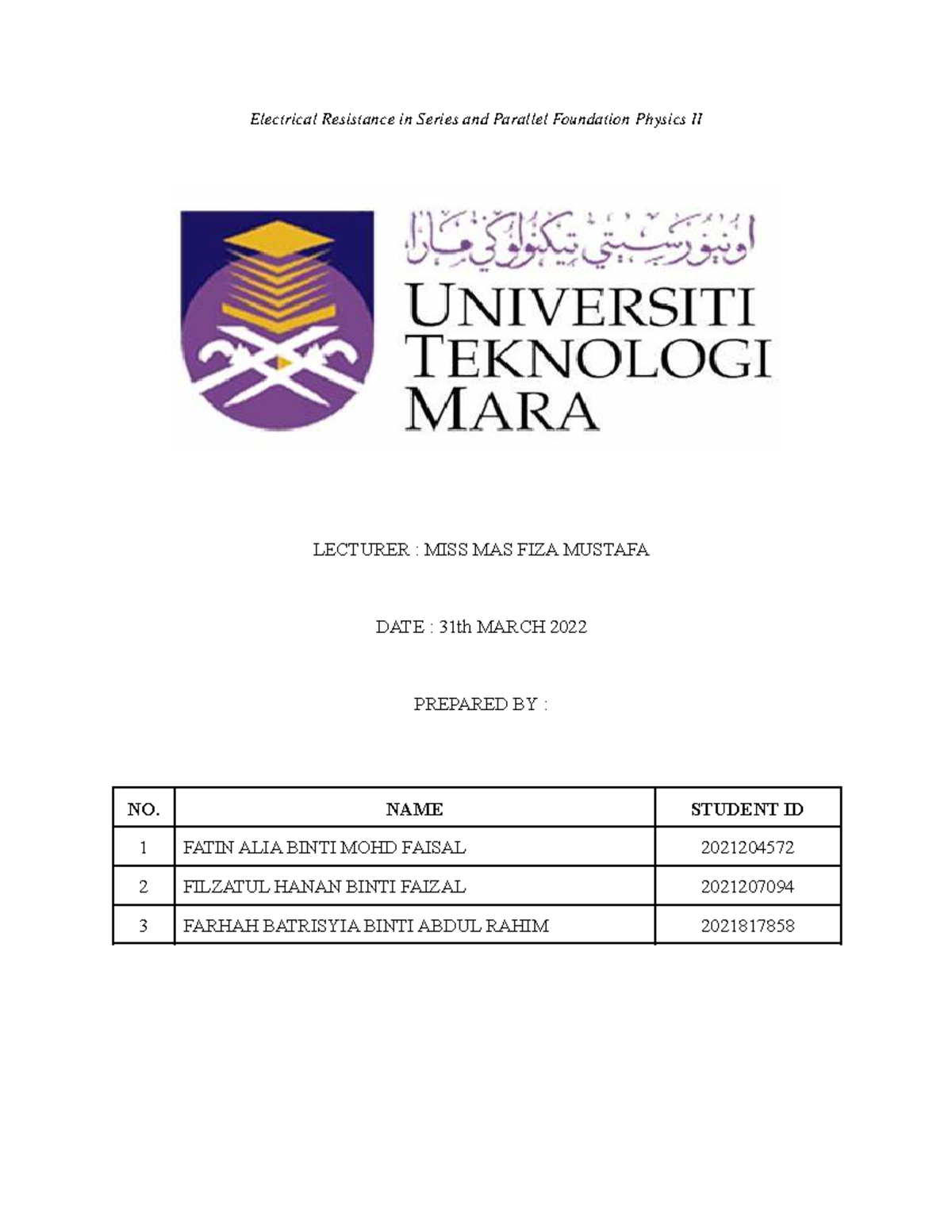 LAB Report EXP Series AND Parallel Circuit Group 4 (S25) Electrical