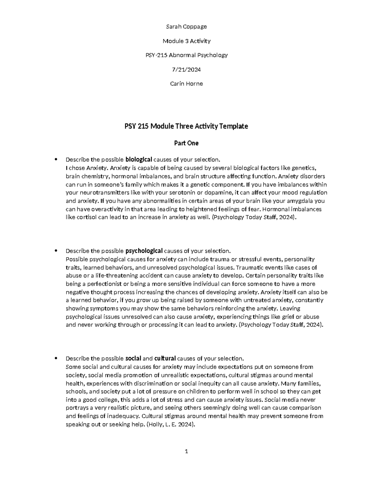 PSY 215 Module Three Activity Template - Sarah Coppage Module 3 ...